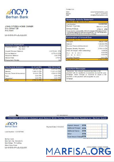 Downloadable Ethiopia Berhan bank mortgage statement scr real example